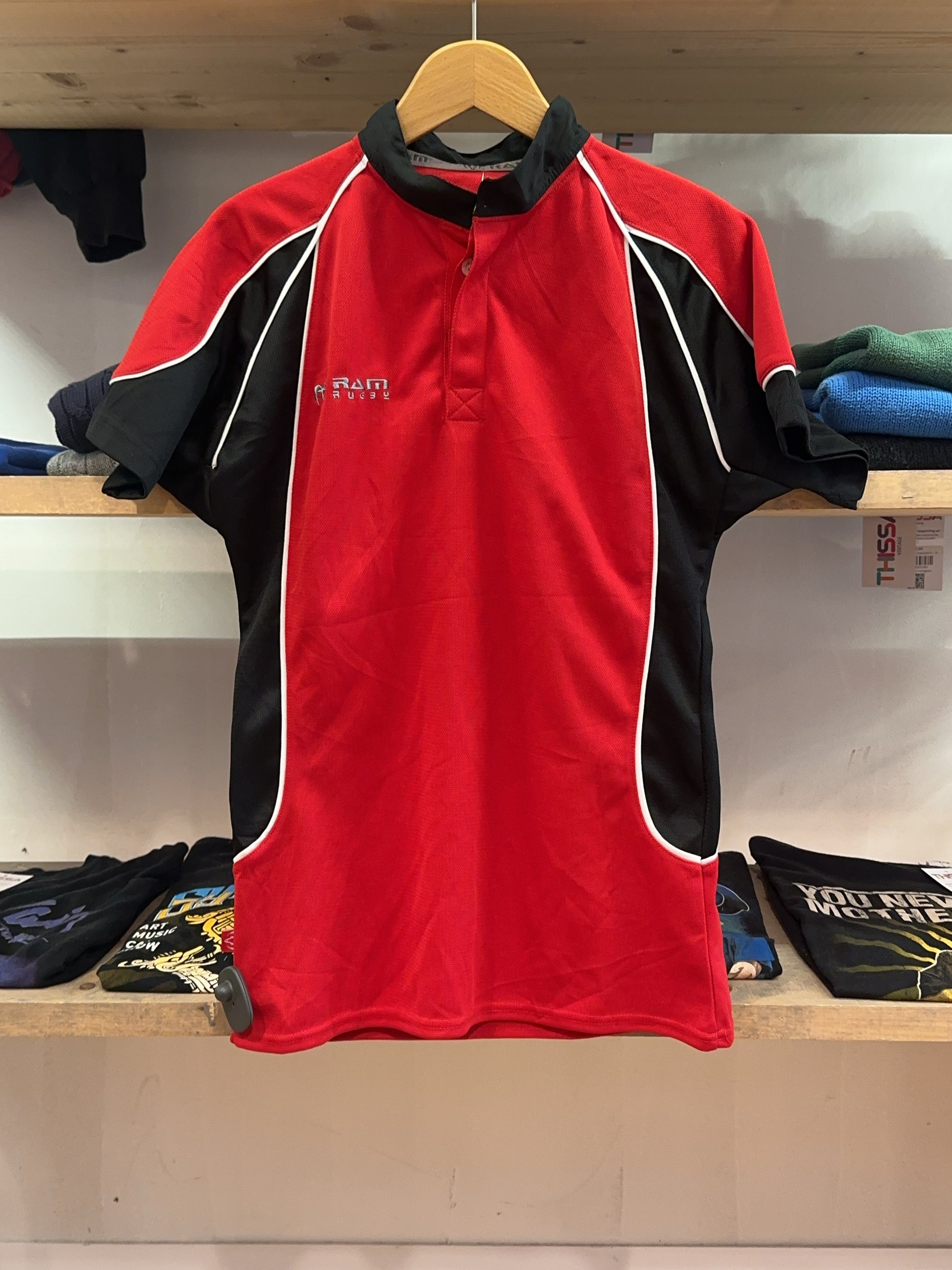 M - RAM Rugby Red and Black Short-Sleeve Polo Shirt