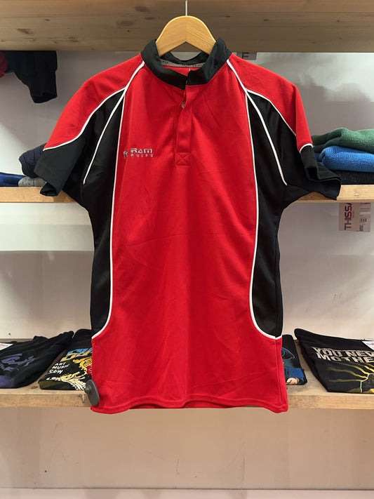M - RAM Rugby Red and Black Short-Sleeve Polo Shirt