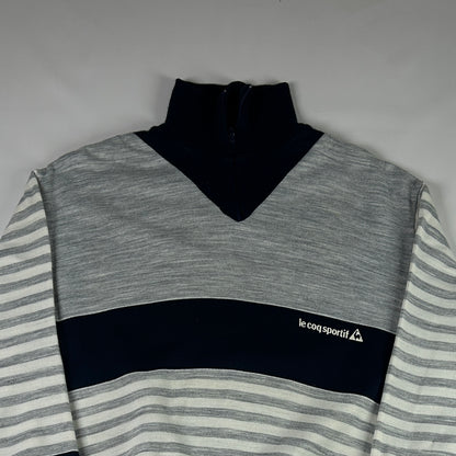 M - 1980's Le Coq Sportif Vintage Striped Quarter-Zip Pullover Sweatshirt