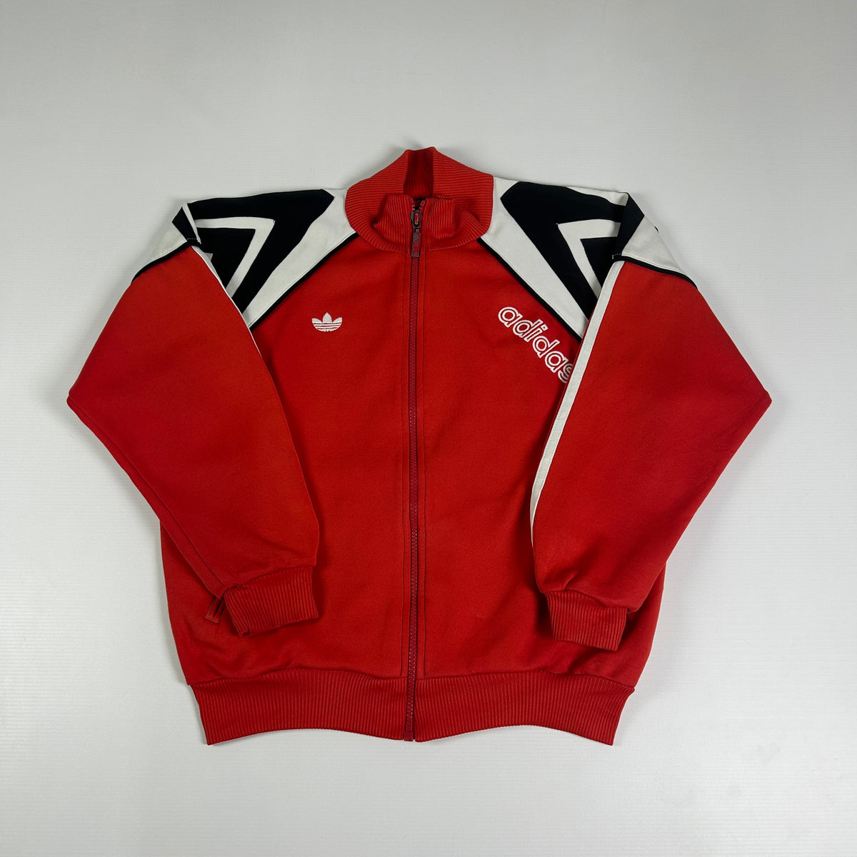 M - Vintage 1980's Adidas Red Track Jacket with Geometric Sleeve Panels