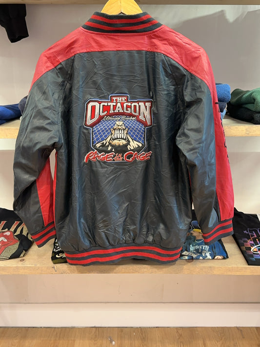 S - Vintage 90s The Octagon Rage In The Cage Leather Jacket MMA UFC Rare