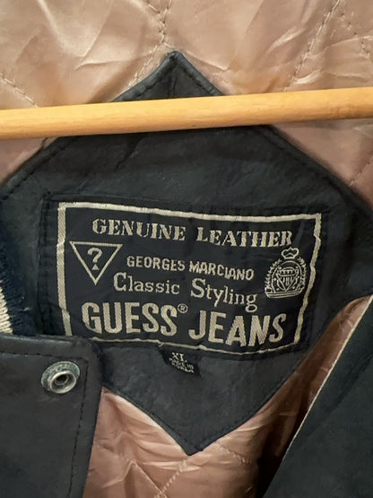 XL - Vintage 1990's Guess Jeans Genuine Leather Varsity Jacket