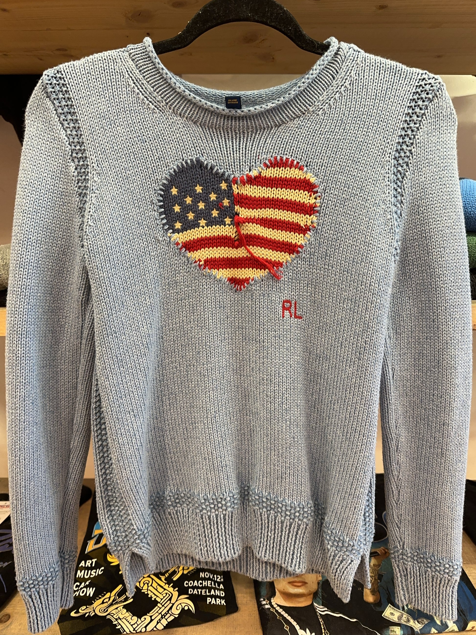 XS - Polo Ralph Lauren Cable Knit Flag-Heart Cotton Jumper USA Flag Heart