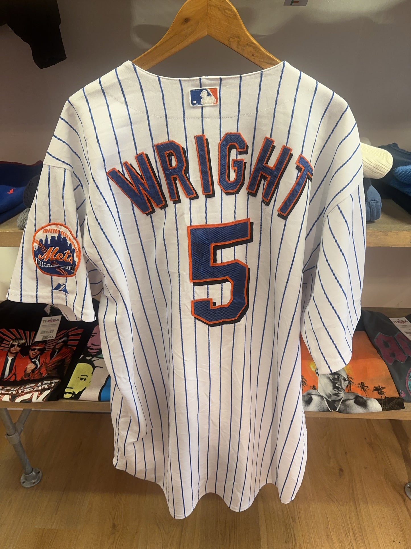 XXL - New York Mets Wright #5 Pinstripe Baseball Majestic Jersey