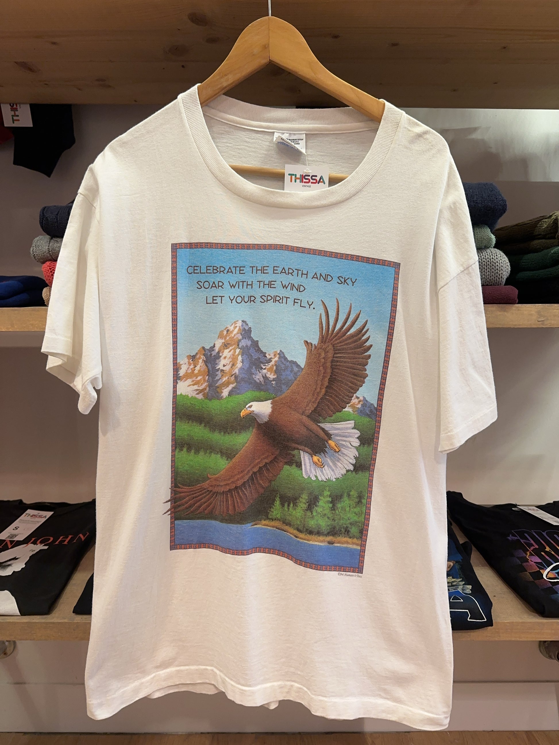 Vintage 1994 Human-i-Tees Bald Eagle Nature Graphic T-Shirt