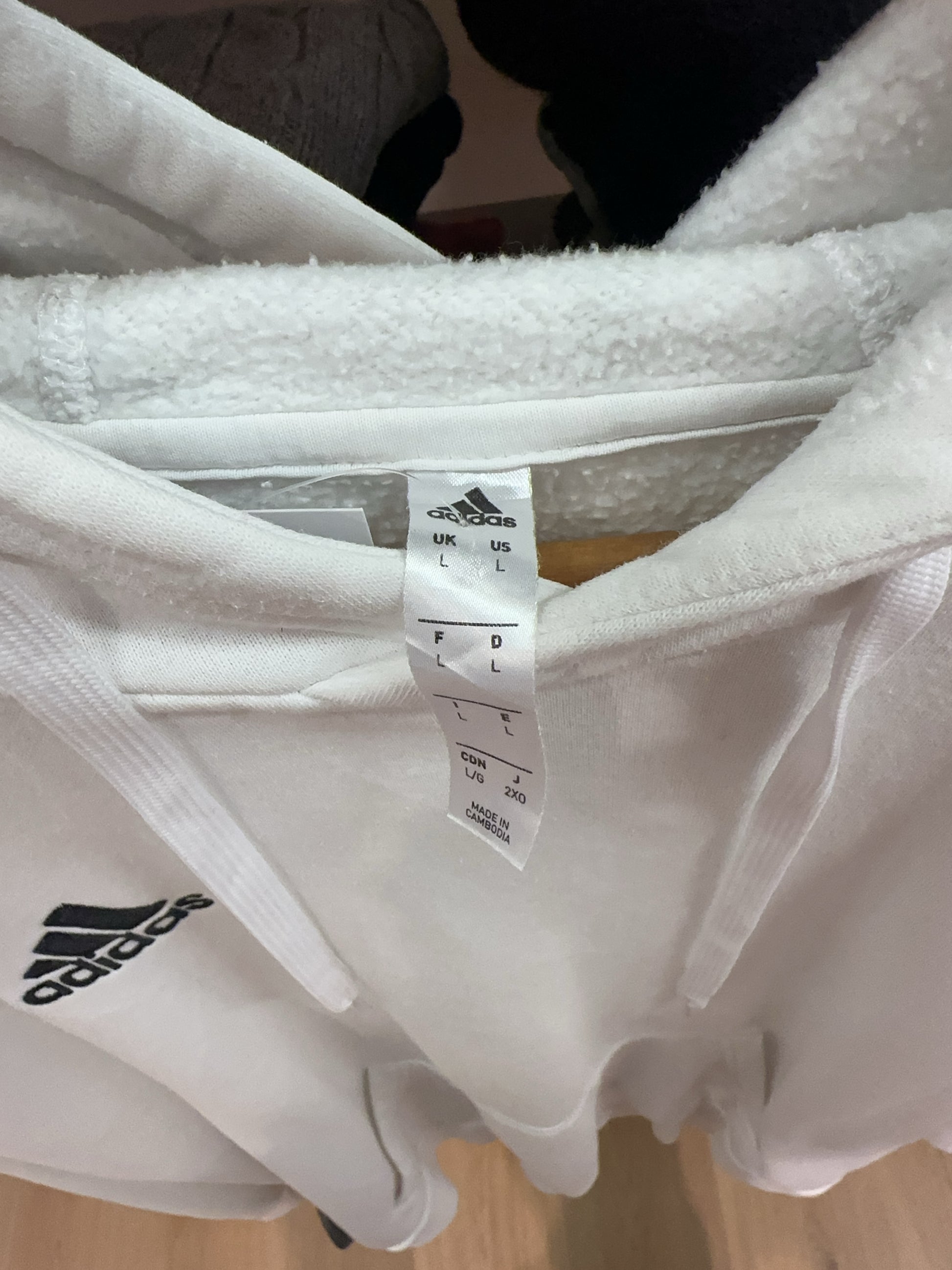 Adidas White Fleece-Lined Pullover Hoodie - L