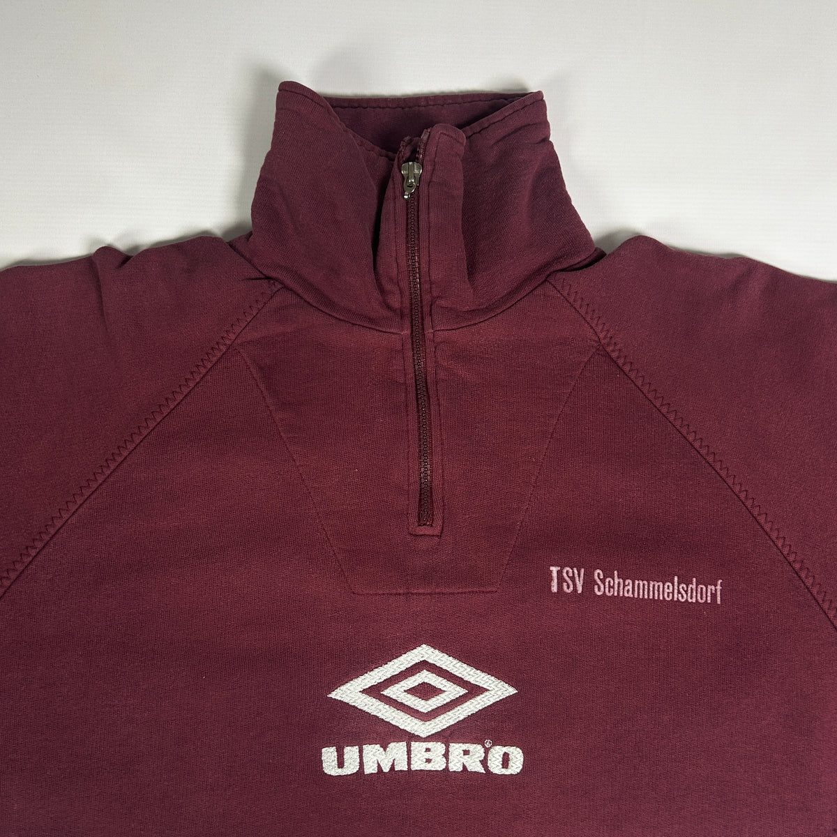 XL - Vintage 1990's Umbro TSV Schammelsdorf Burgundy Quarter-Zip Training Top