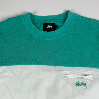 M - Stussy Teal and White Colorblock Crewneck Sweatshirt