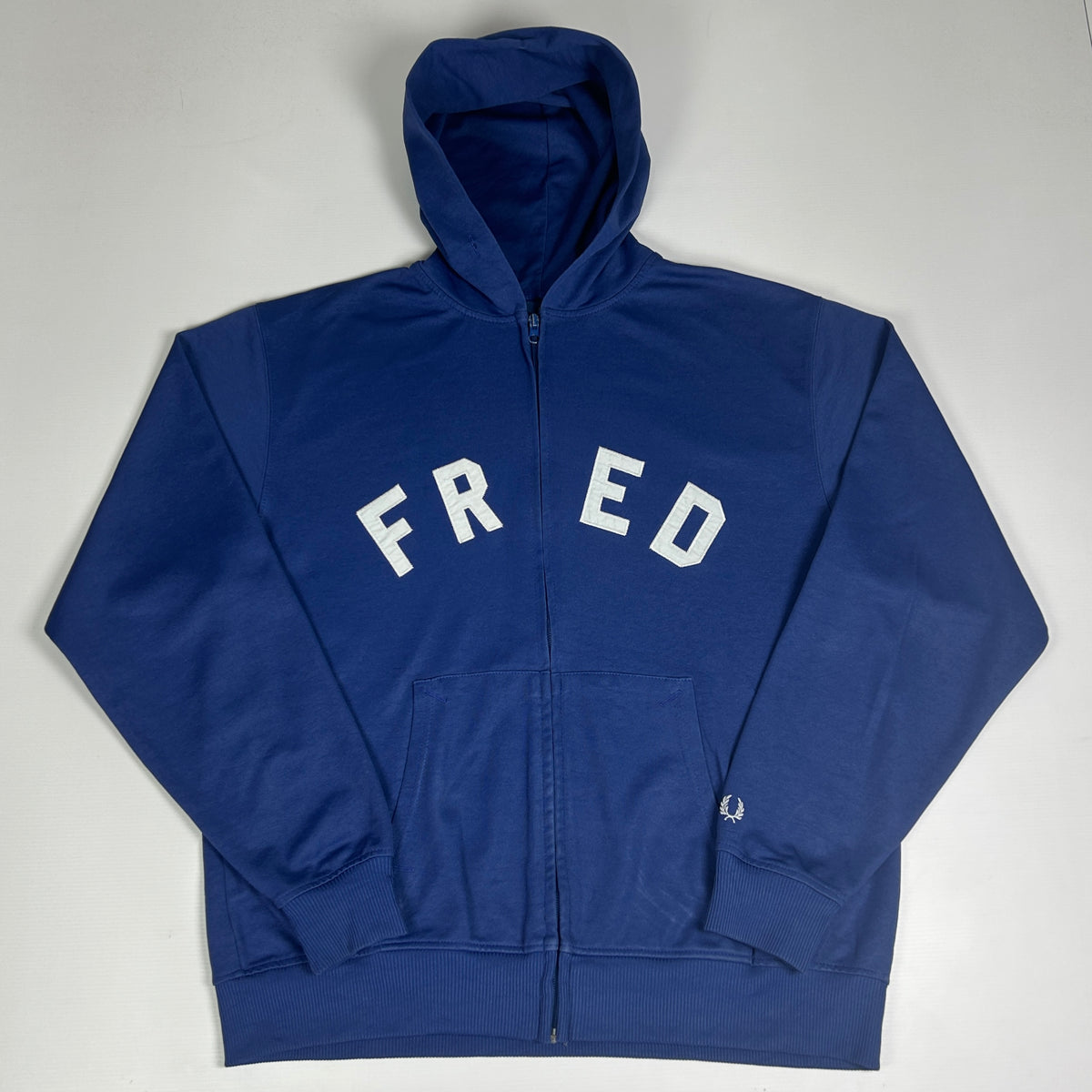 L - Vintage 1990's Fred Perry Blue Zip-Up Hooded Sweatshirt