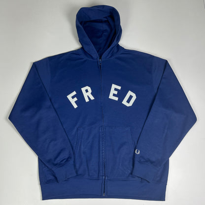 L - Vintage 1990's Fred Perry Blue Zip-Up Hooded Sweatshirt