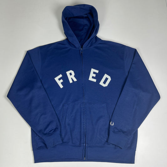 L - Vintage 1990's Fred Perry Blue Zip-Up Hooded Sweatshirt