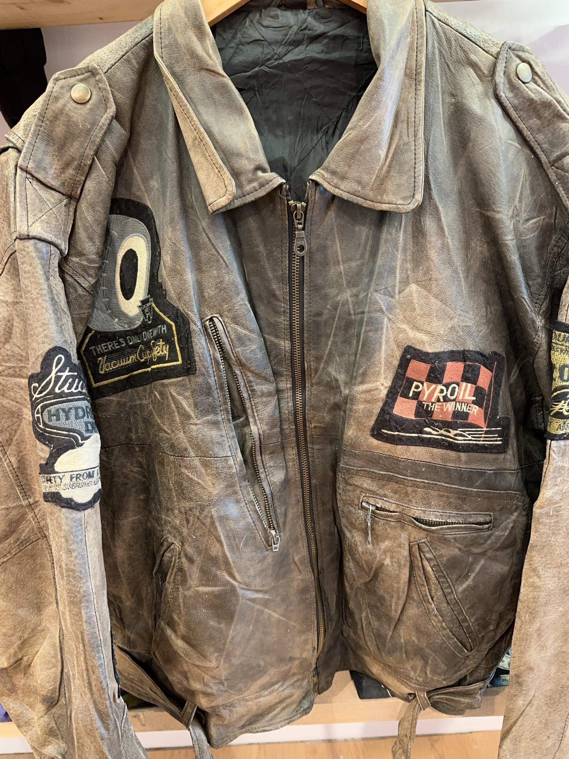 M - Vintage 1990's Front Line Leather Biker Rollfast Racing Indianapolis Leather Jacket
