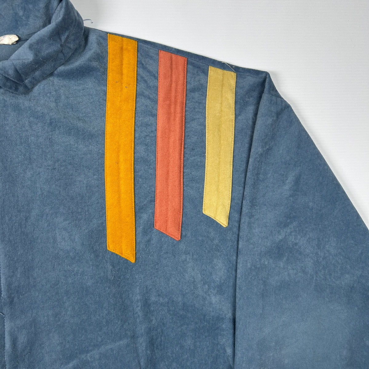 L - 1970's Adidas Ventex velour Blue Zip Track Jacket with Trefoil Stripes