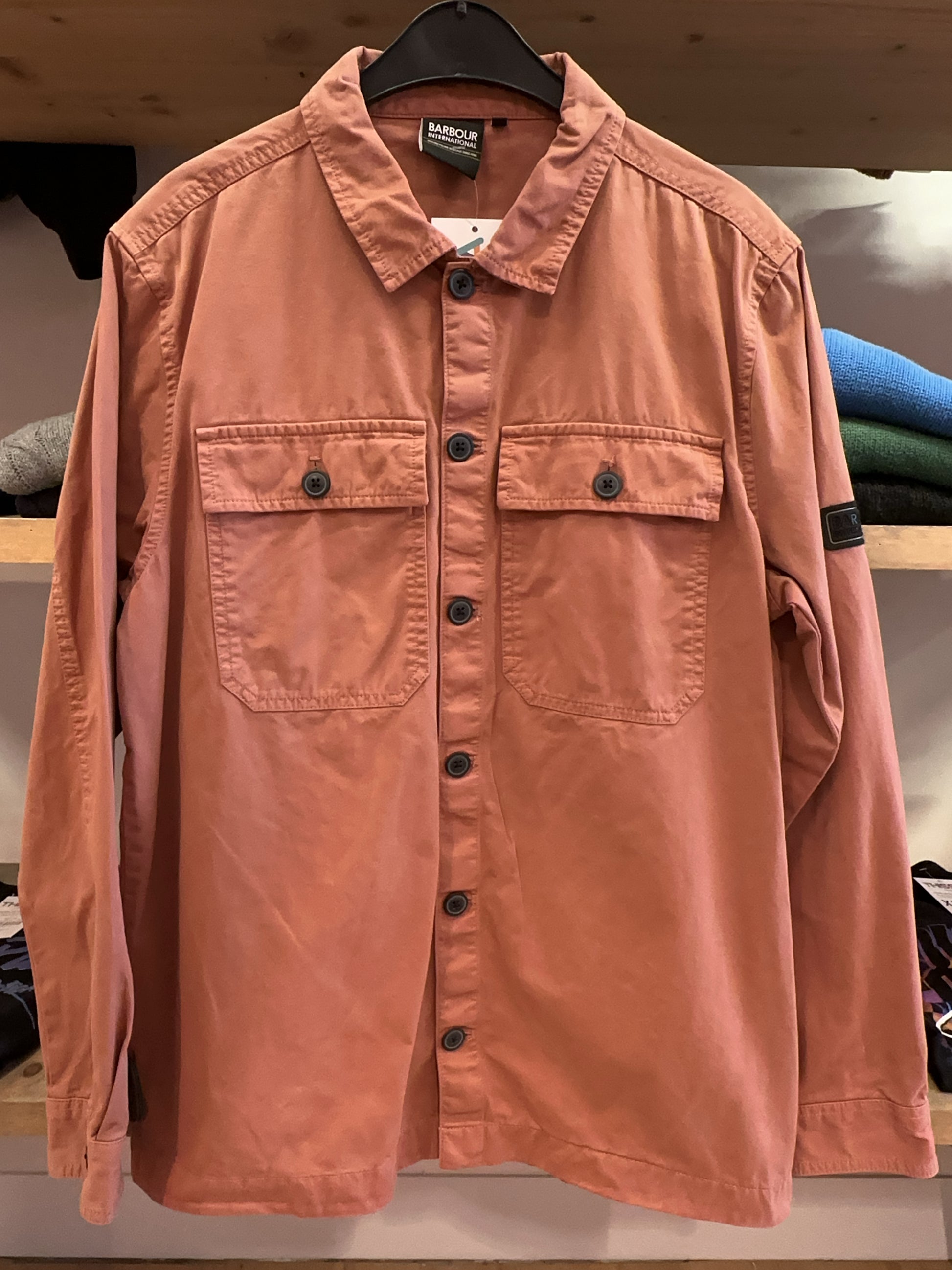 M - Barbour International Pink Button-Up Overshirt Jacket