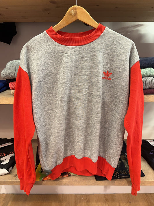 Vintage 1980s Adidas Originals Grey & Red Crewneck Sweatshirt - S