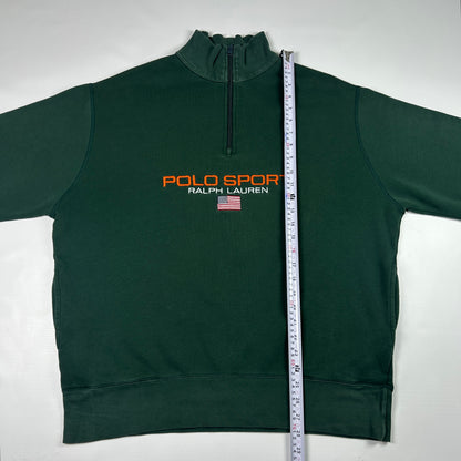 L- 1990's Polo Sport Ralph Lauren Green Quarter-Zip Sweatshirt