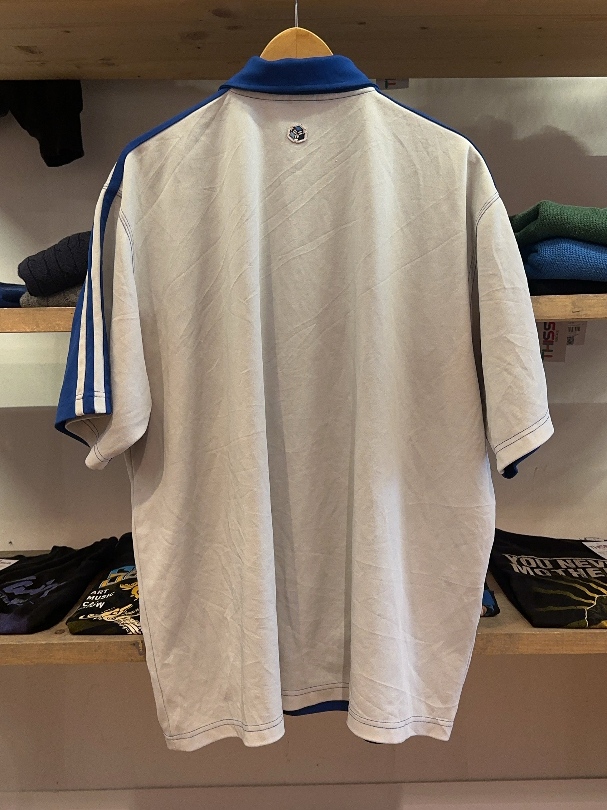 XL - Blue and White Athletic Button-Up Shirt Baseball
