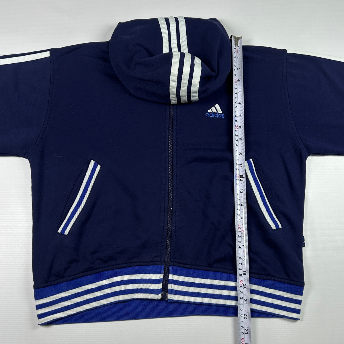 S - 1990's Adidas Navy Zip-Up Hooded Jacket Corporate Line
