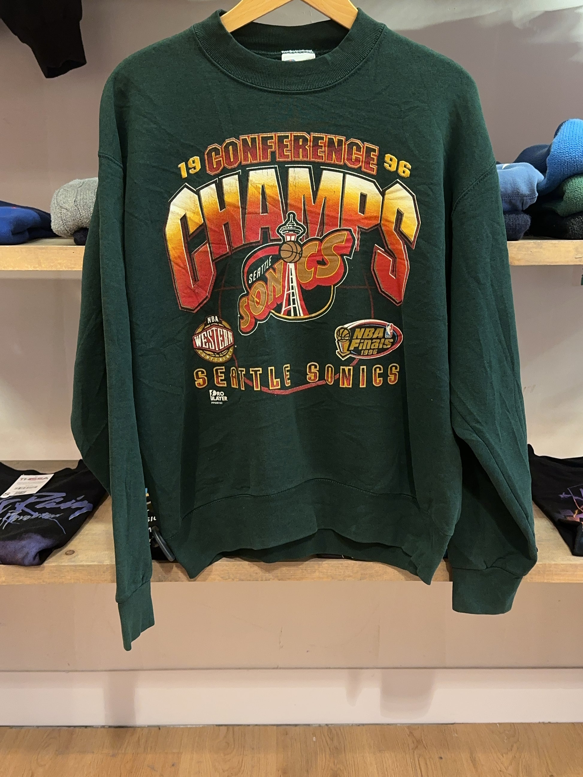 M - 1996 Seattle Supersonics NBA Finals Western Conference Champs Crewneck Russell Athletic Sweatshirt
