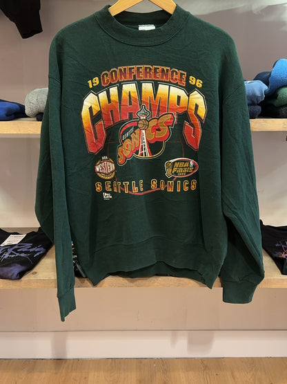 M - 1996 Seattle Supersonics NBA Finals Western Conference Champs Crewneck Russell Athletic Sweatshirt
