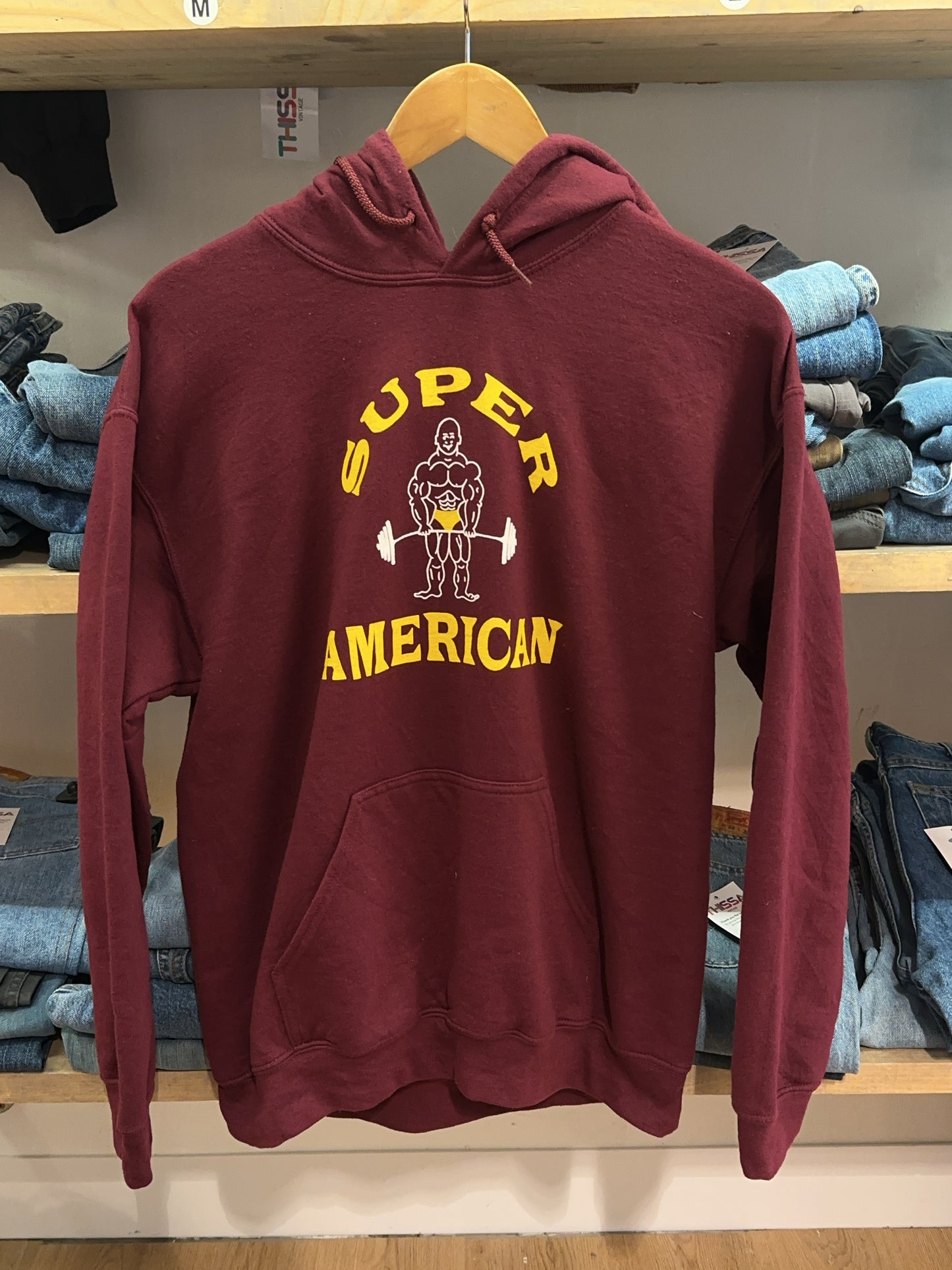M - Super American Weightlifting Graphic Hoodie