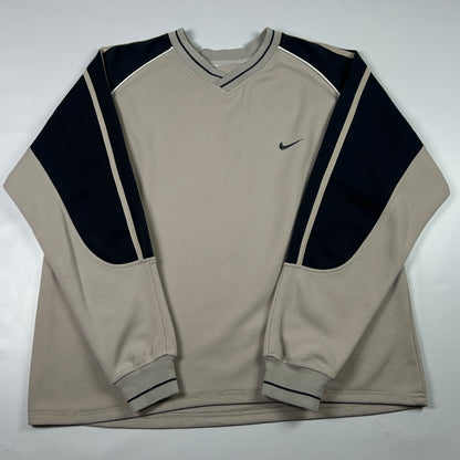 XL - 2000's Nike Beige and Black Long Sleeve V-Neck Pullover