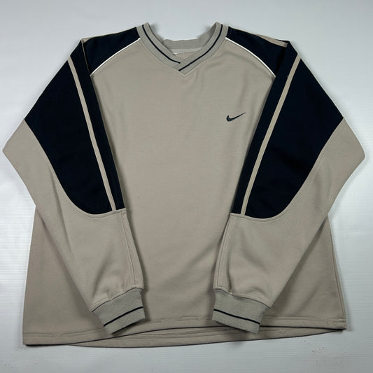 XL - 2000's Nike Beige and Black Long Sleeve V-Neck Pullover
