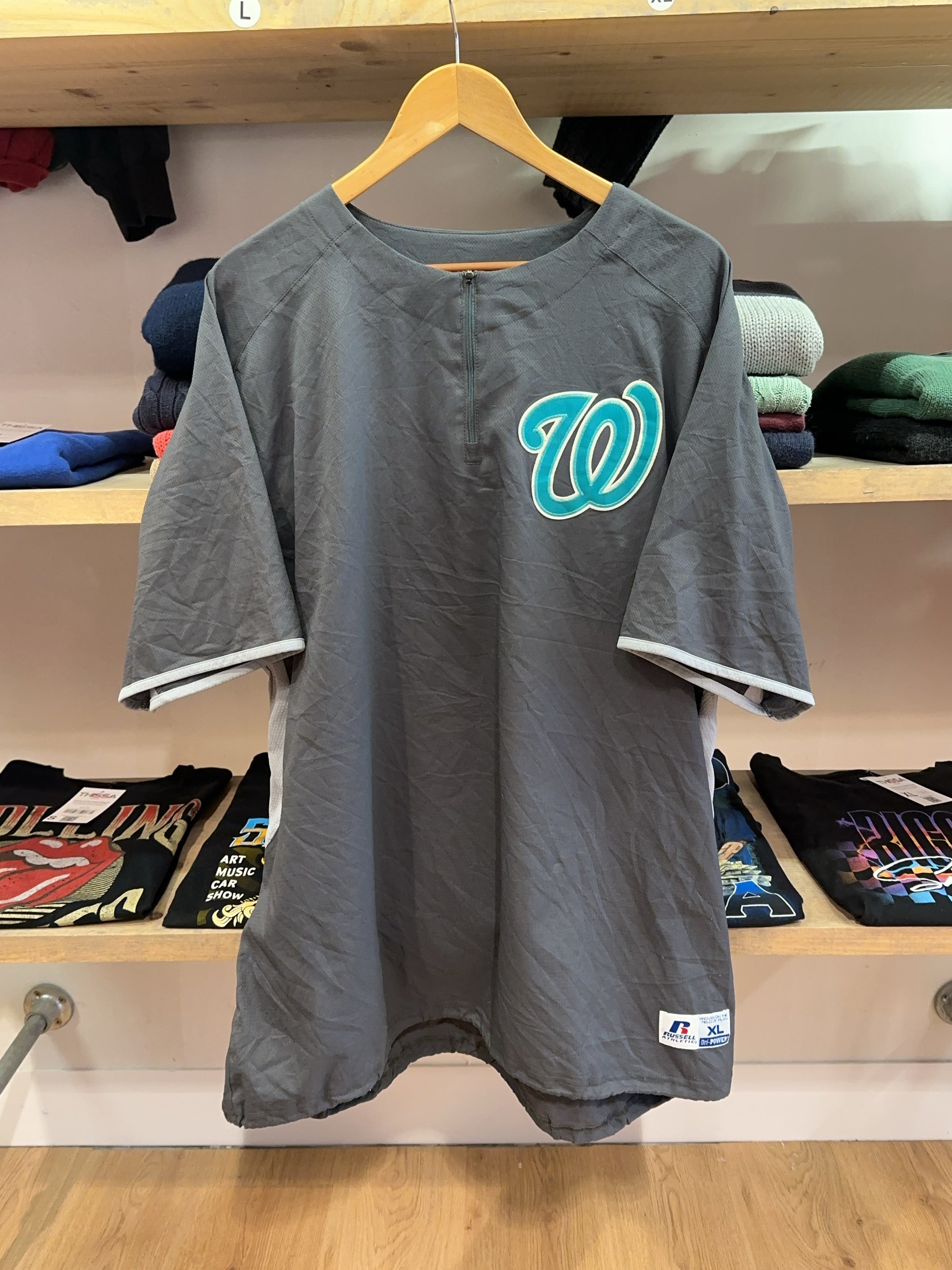 XL - Russell Athletic Washington Nationals MLB Quarter-Zip Batting Practice Jersey