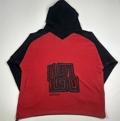 XL - 1990's Adidas Red Black Hooded Pullover Sweatshirt