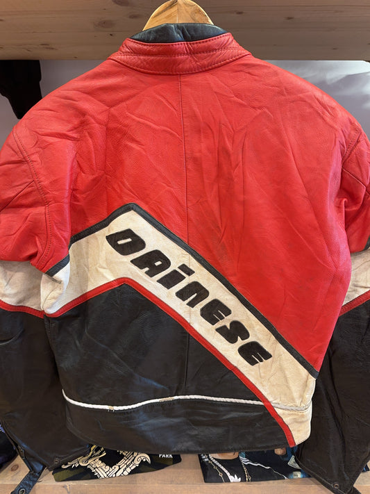 S - Vintage 1980's Dainese Jacket Womens Black Leather Motorcycle Racing Suit Size 50