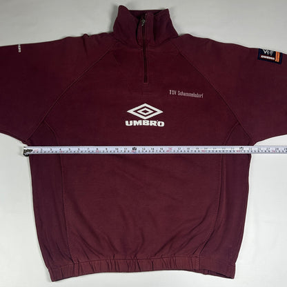XL - Vintage 1990's Umbro TSV Schammelsdorf Burgundy Quarter-Zip Training Top