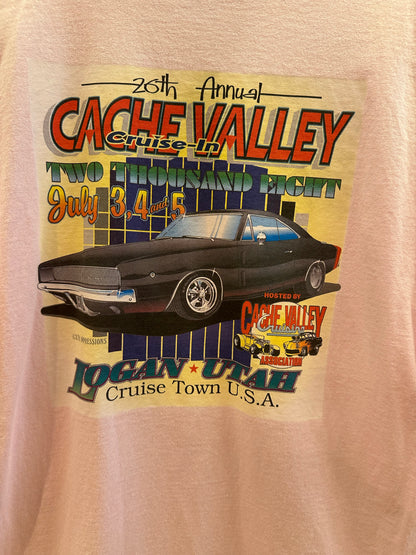L - Vintage 2008 Cache Valley Cruise-In Logan Utah Pink Graphic T-Shirt