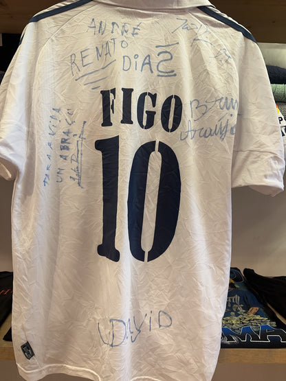 2001-02 Real Madrid Figo Signatures Adidas Home Football Shirt 10 - L