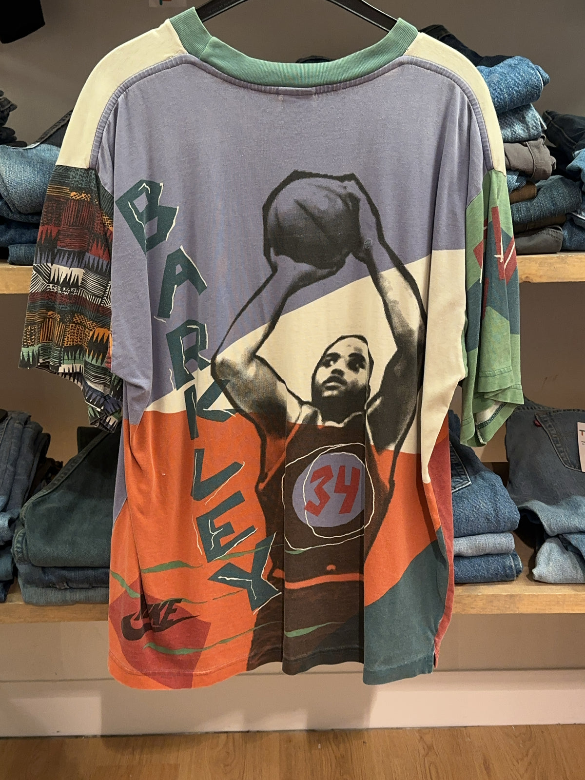 L - 1990's Nike Basketball Hoop Heroes Charles Barkley # 34 Ringer T-Shirt