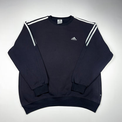 M - Adidas 1990's Navy Three-Stripe Sweatshirt