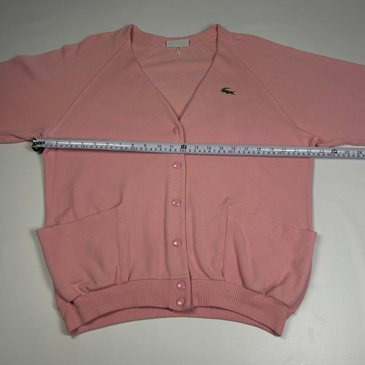 L - 1980's Lacoste Women's Pink Relaxed Fit V-neck Wool Cardigan
