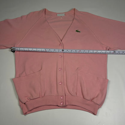 L - 1980's Lacoste Women's Pink Relaxed Fit V-neck Wool Cardigan