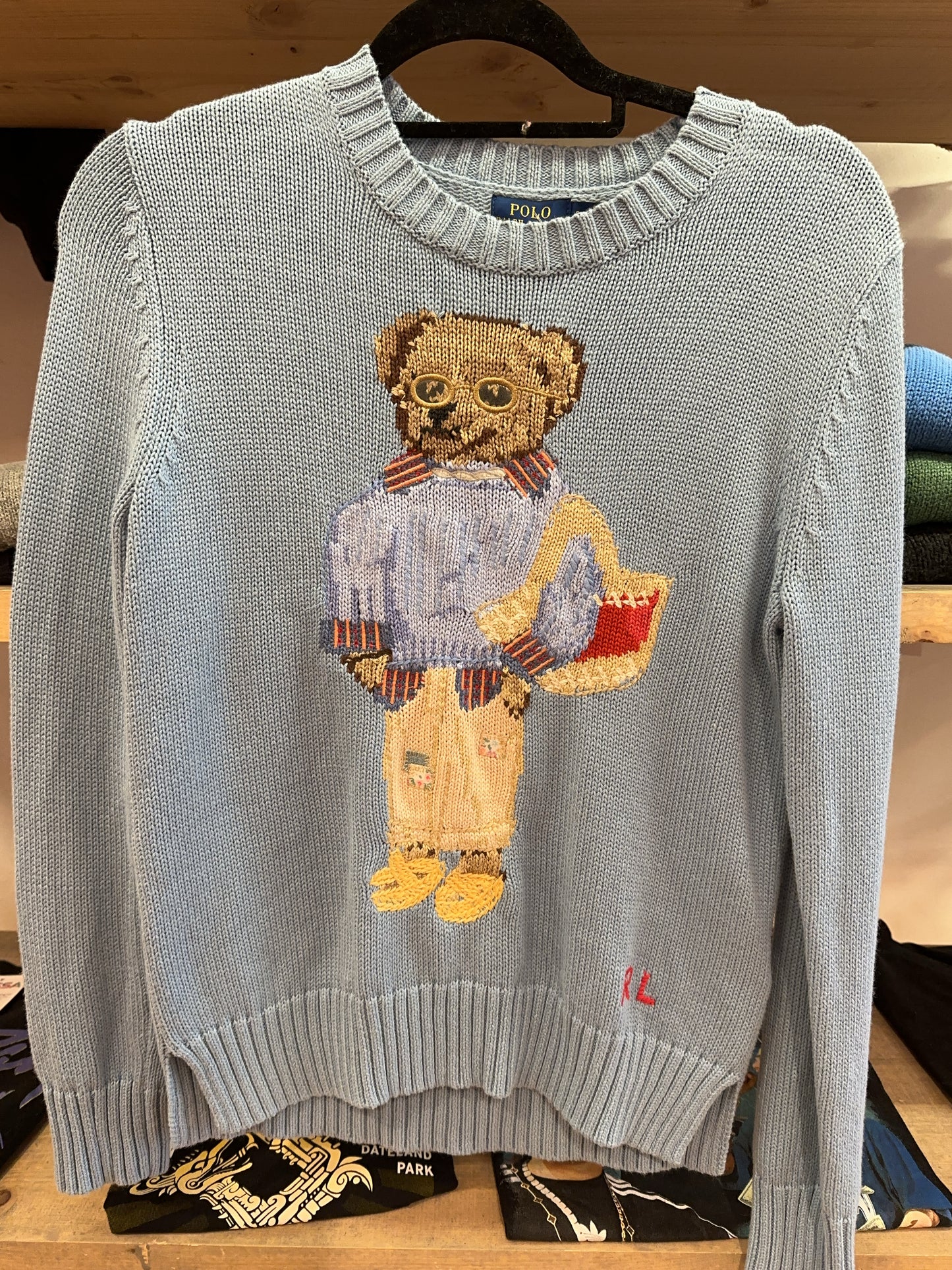 S - Polo Ralph Lauren Polo Bear Tote Cotton Knit Light Blue Sweater