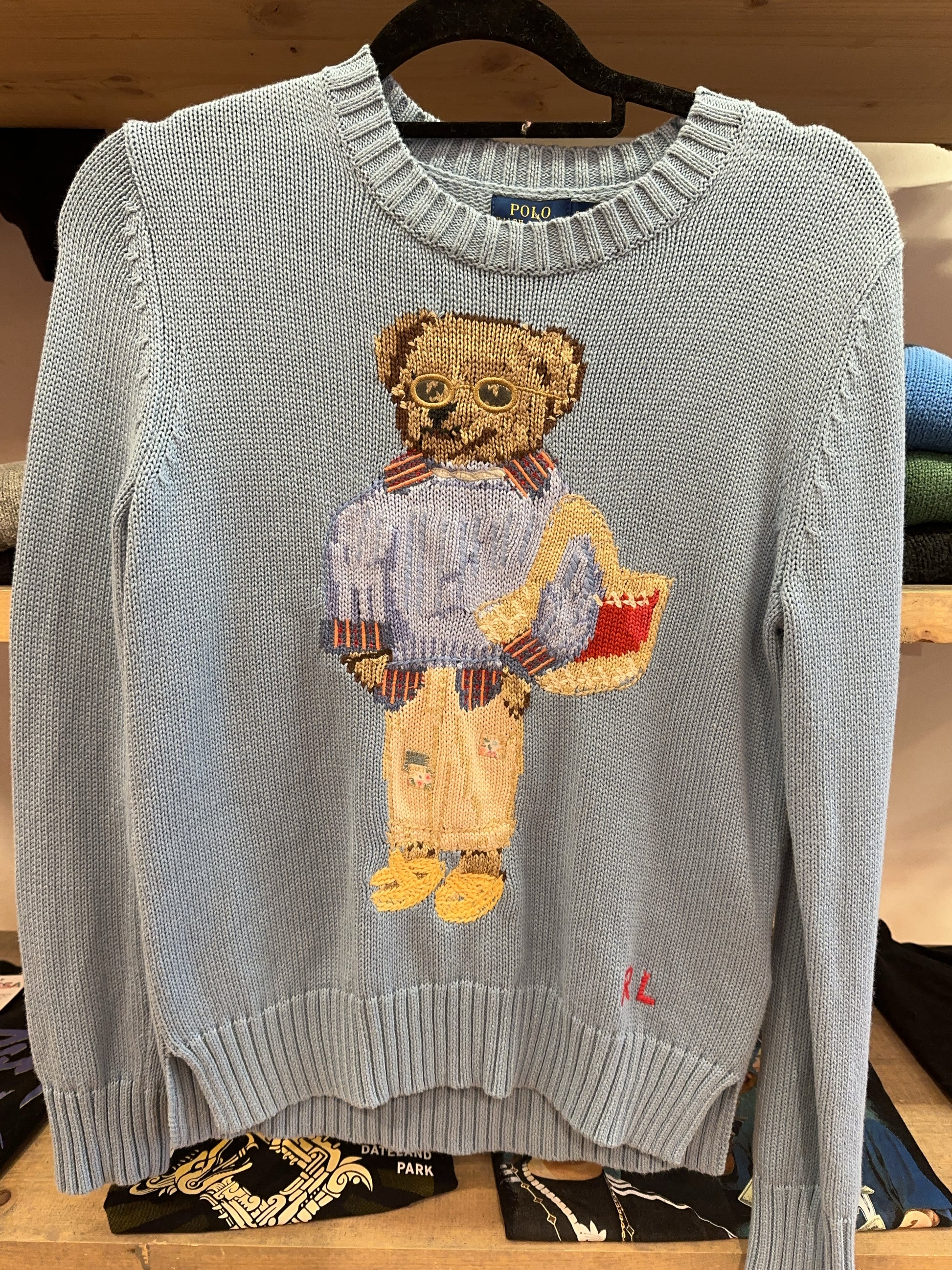S - Polo Ralph Lauren Polo Bear Tote Cotton Knit Light Blue Sweater