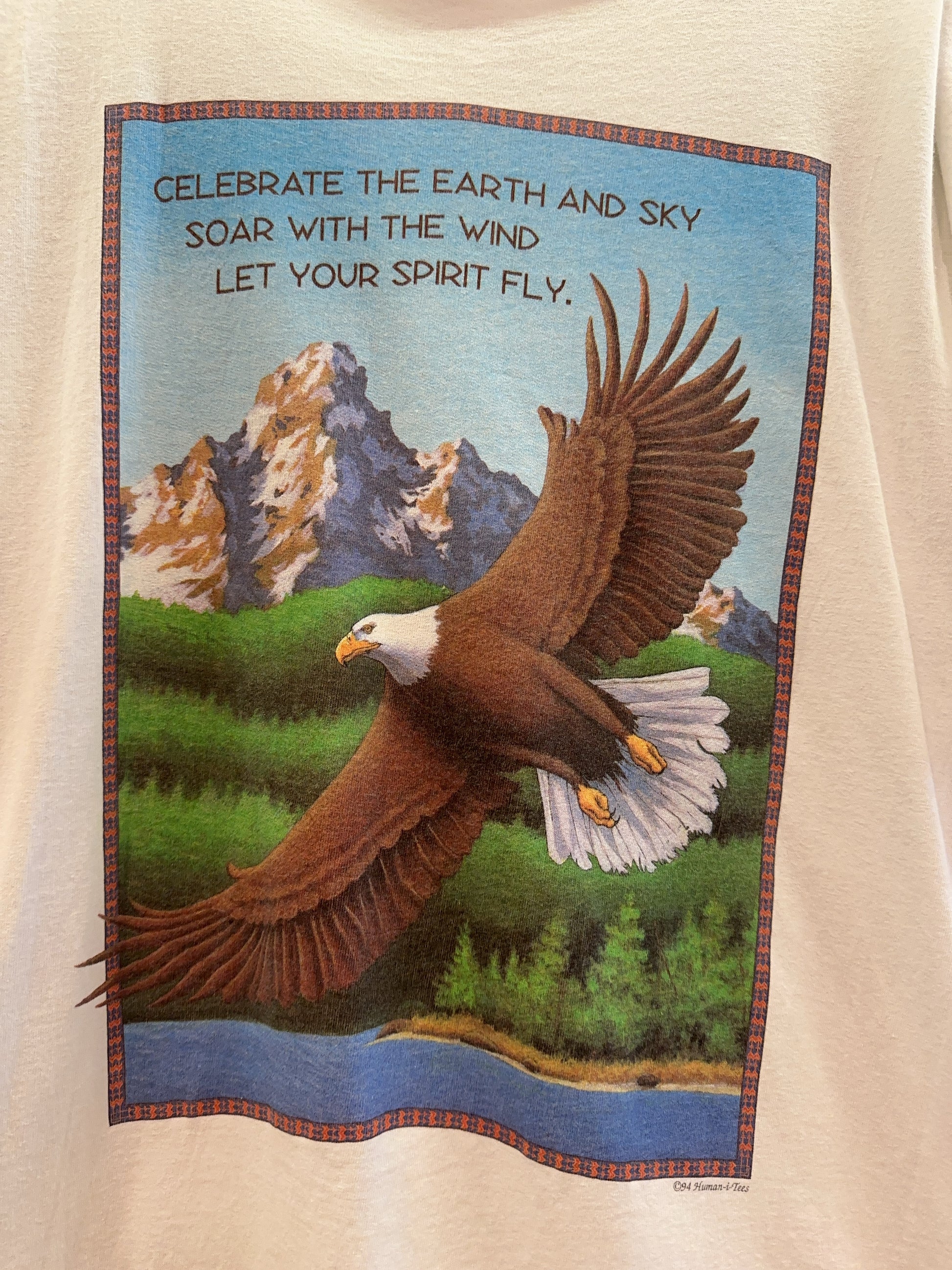 Vintage 1994 Human-i-Tees Bald Eagle Nature Graphic T-Shirt