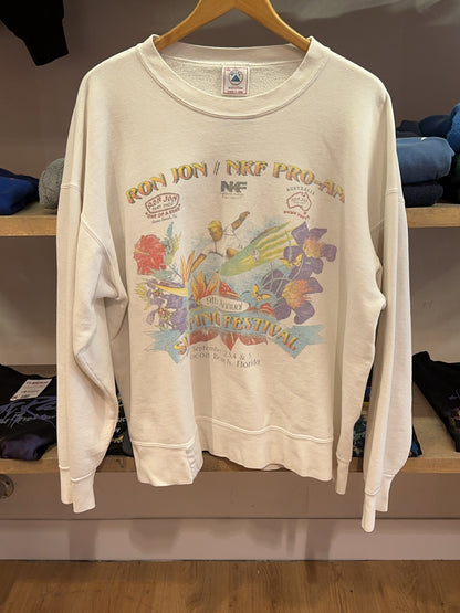 XXL - Vintage 1990's Delta Sweatshirt featuring a "Ron Jon / MKF Pro-Am" surf