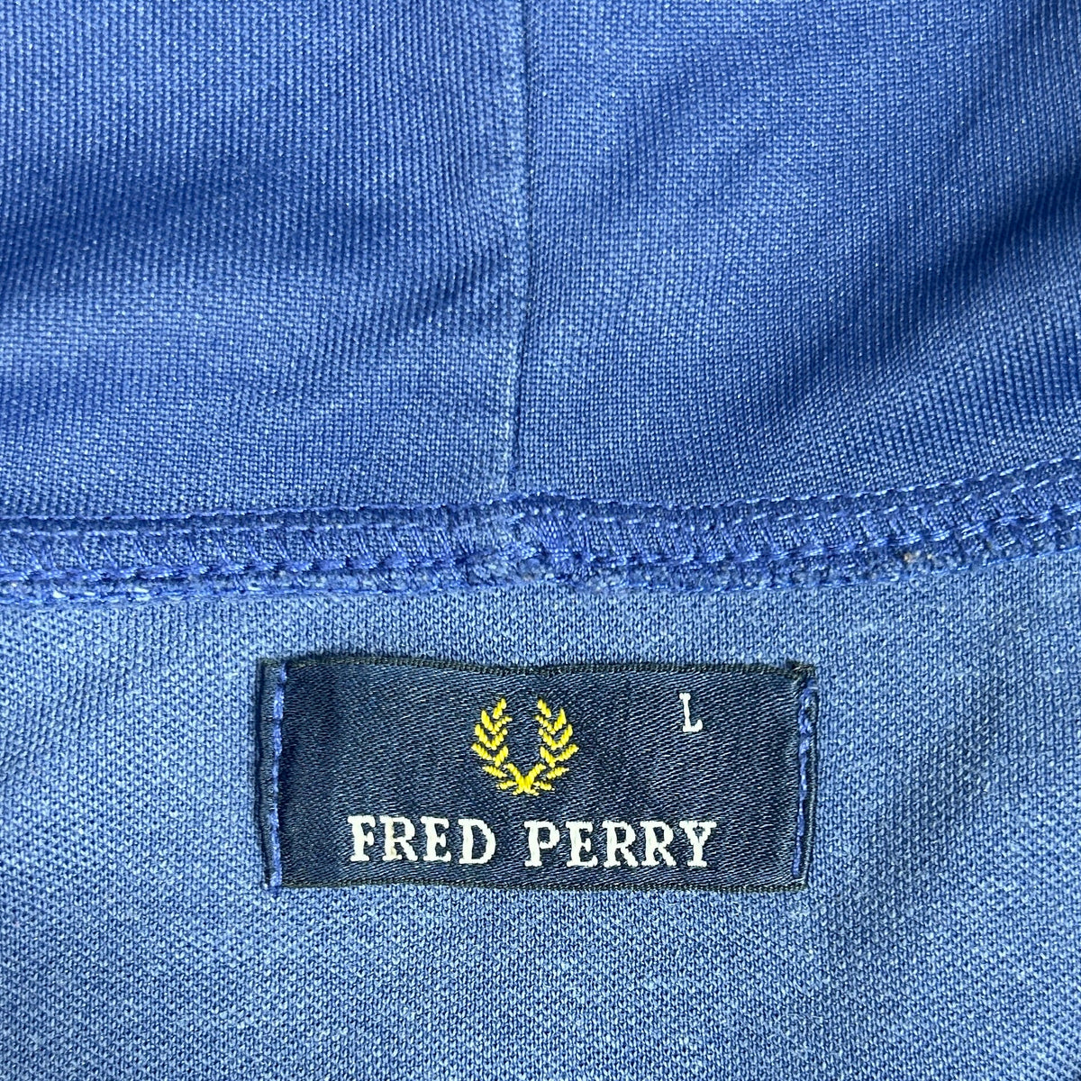 L - Vintage 1990's Fred Perry Blue Zip-Up Hooded Sweatshirt
