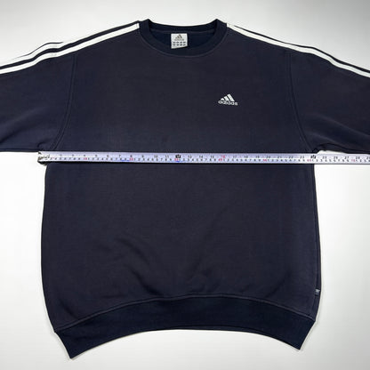 M - Adidas 1990's Navy Three-Stripe Sweatshirt