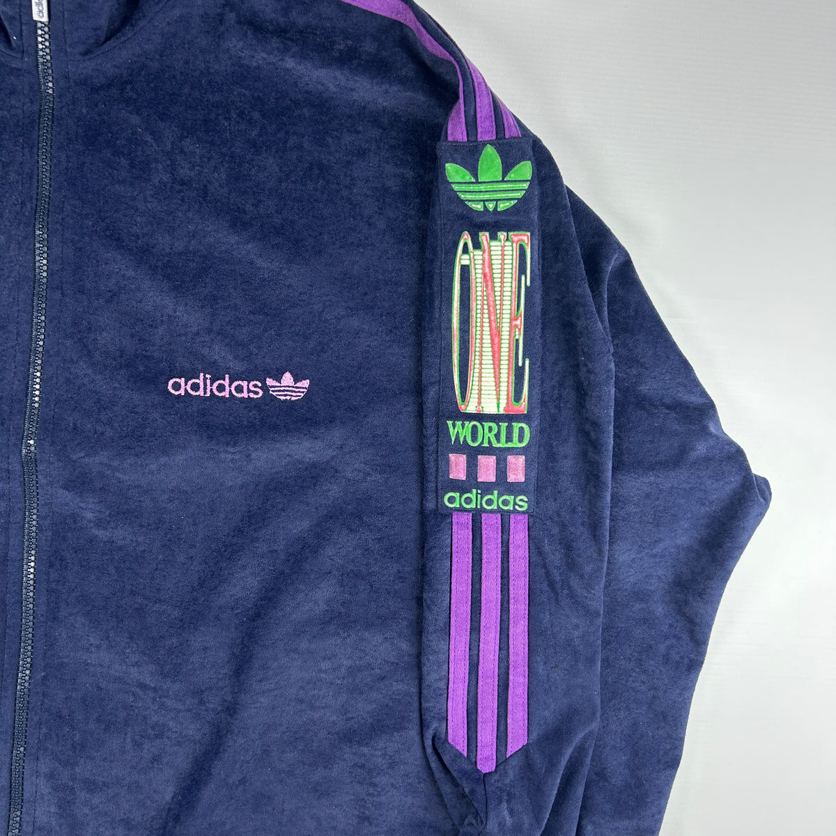 M - 1980's Adidas Vintage One World velour Track Jacket