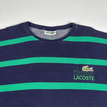 L - Vintage 1980's Lacoste Navy Green Stripe Crewneck Sweatshirt