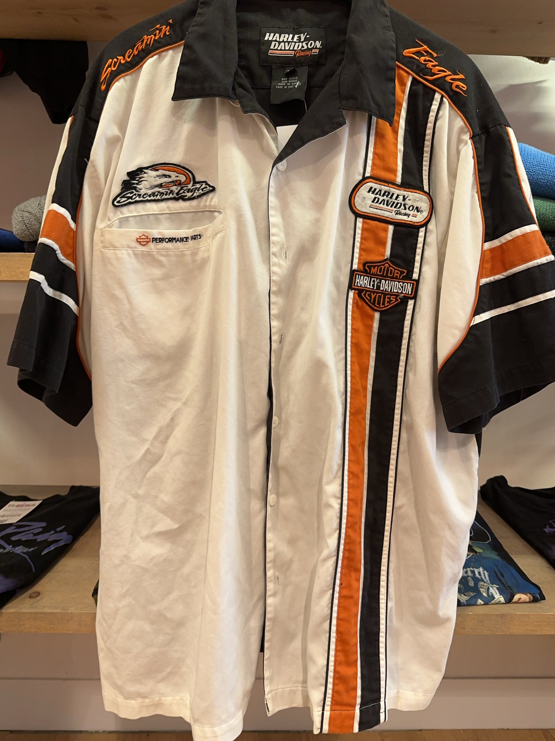 L - Harley-davidson Shirt Racing Button Up Short Sleeve Shirt, Screaming Eagle