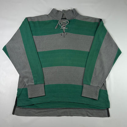 M - 1990's Adidas Equipment Striped Long Sleeve Lace-Up Polo Shirt