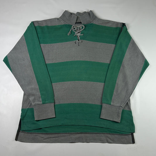M - 1990's Adidas Equipment Striped Long Sleeve Lace-Up Polo Shirt