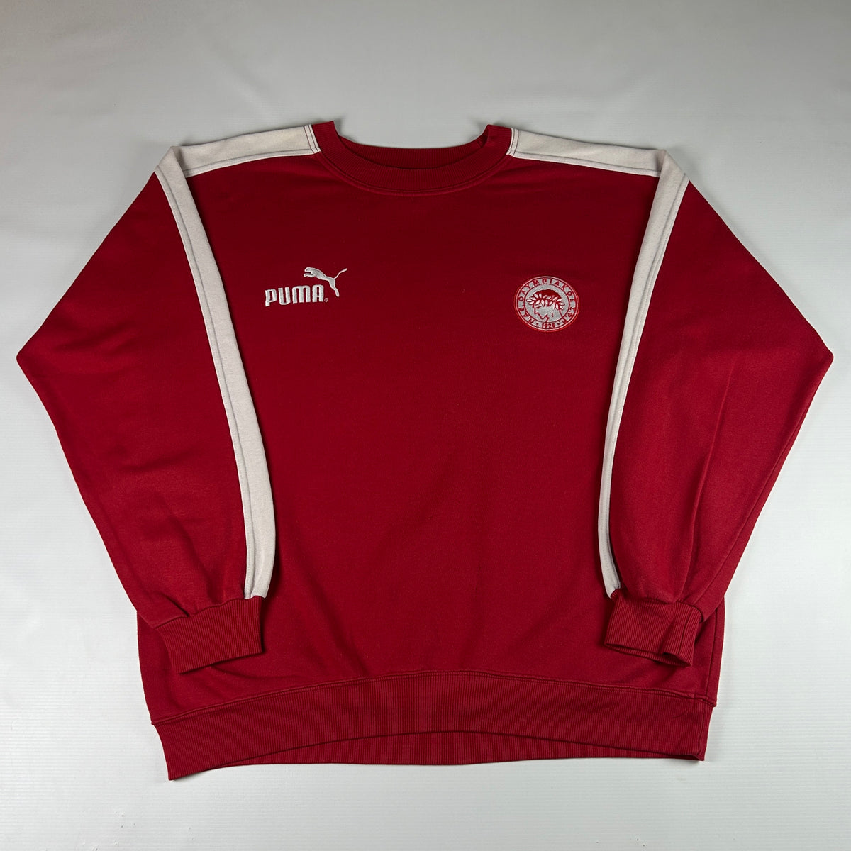 L - Vintage 1990's Puma Olympiakos Red Crewneck Sweatshirt