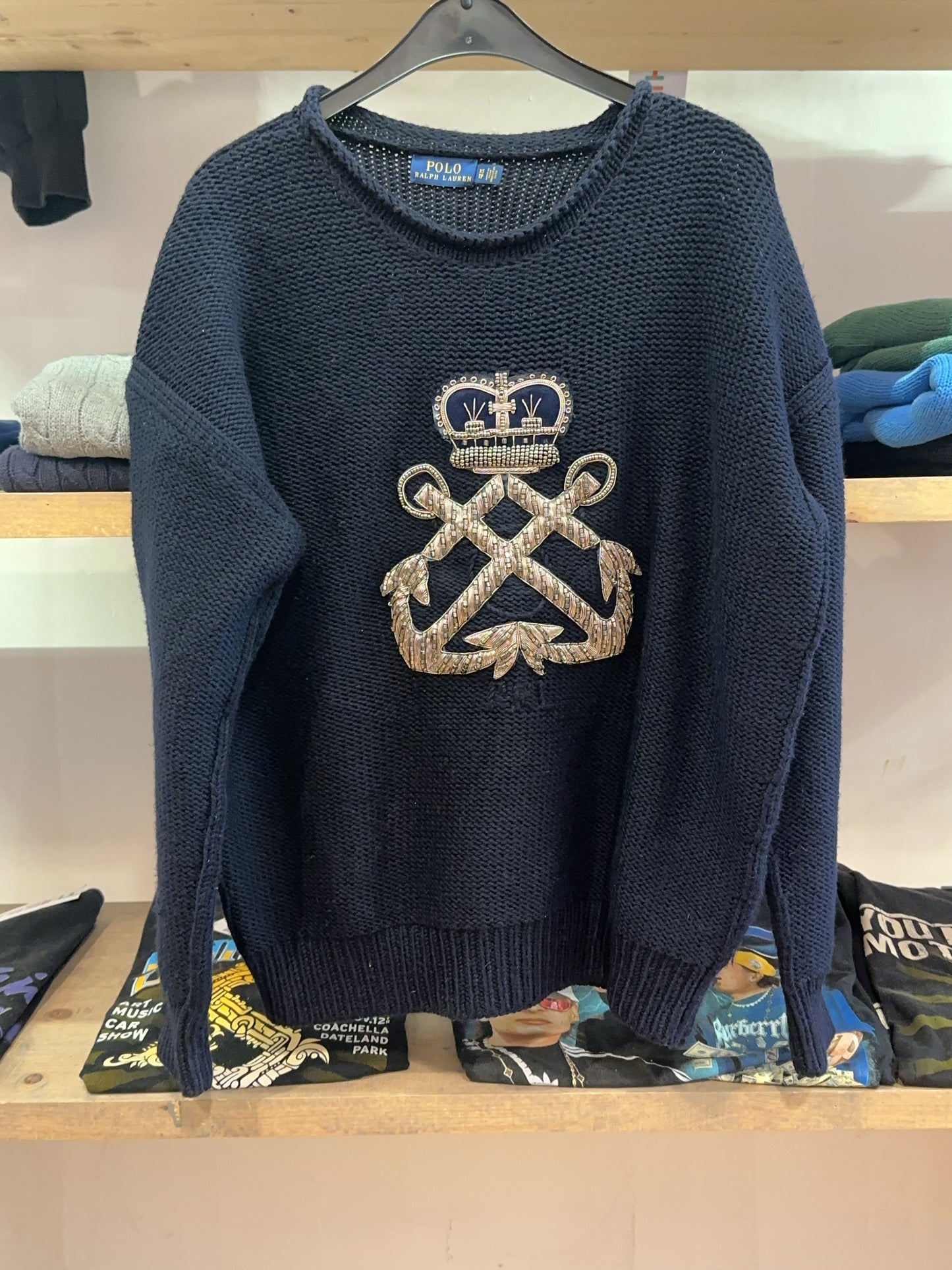XS - Polo Ralph Lauren Navy Knit Crown Sweater Beaded